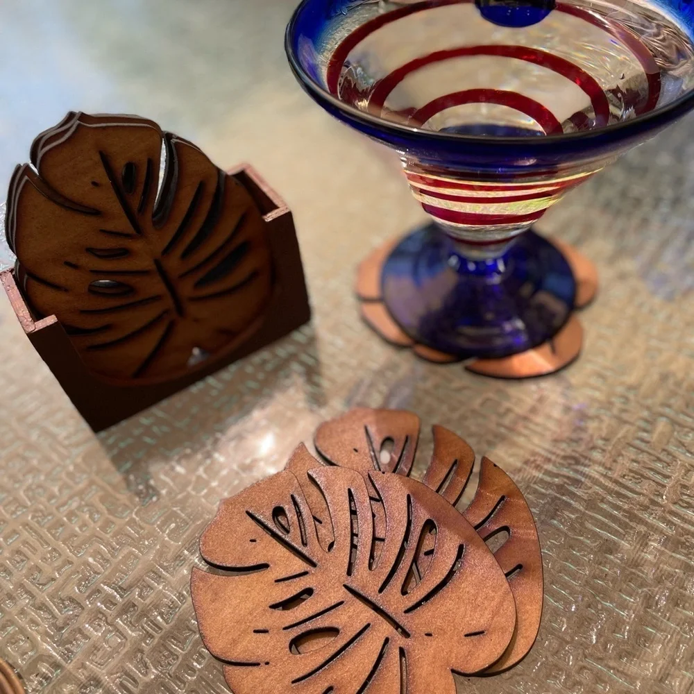 Leaf 🌿 Shape - Handmade Wood Coaster Set
